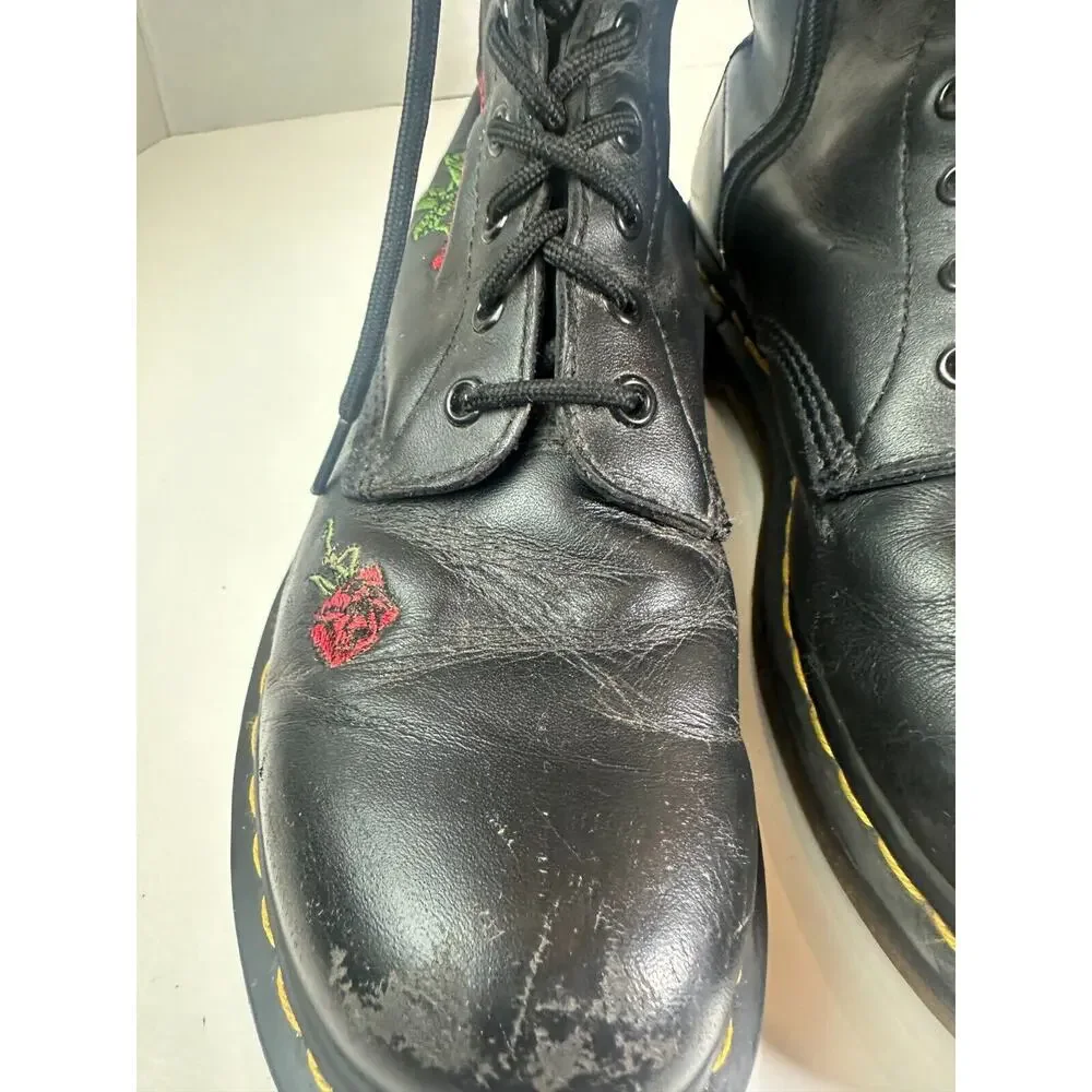 *Flawed Doc Dr. Marten 1914 Vonda Leather Lace up Embroidered Rose Boots US 10 - Picture 5 of 15